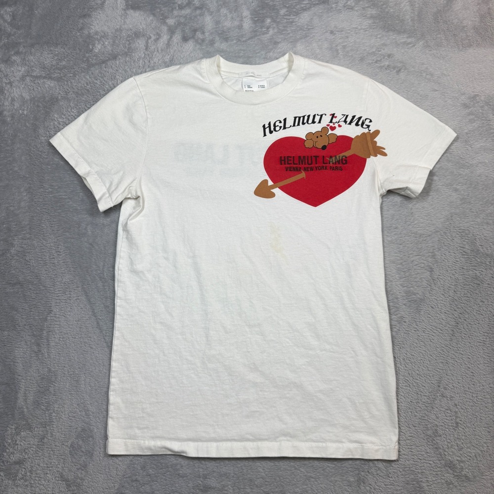 Helmut Lang Heart Bear Graphic T Shirt Mens S White Cupid Designer Tee Y2K